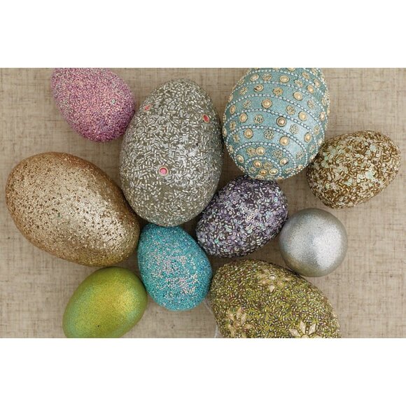 Easter Sparkling Egg Decor Silver Small 1.75" x 2.25" Embellished Glitter - Picture 3 of 4